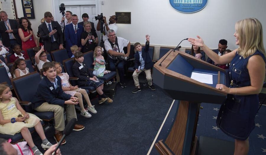 Children take over White House briefing room with questions about Trump’s favorite ice cream, superpower