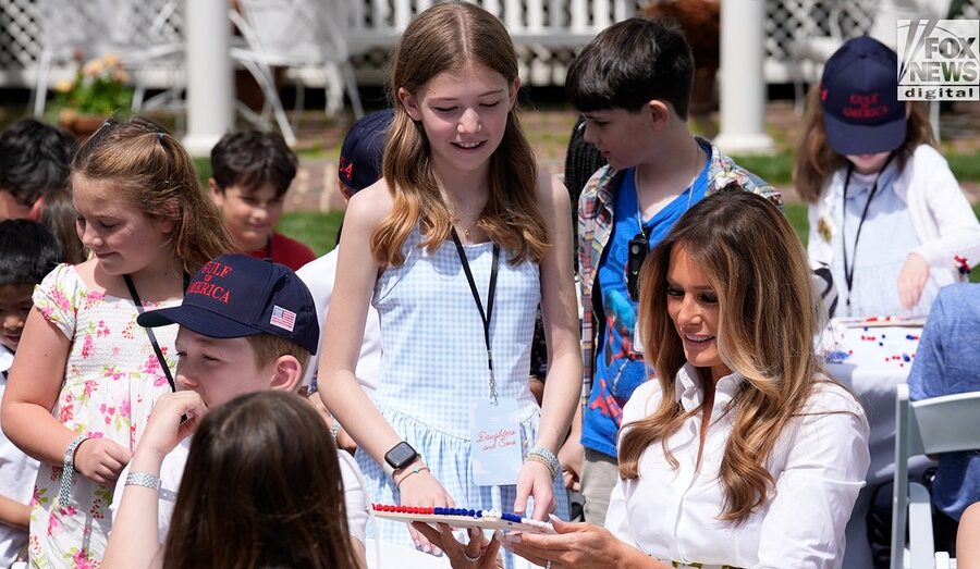 First lady Melania Trump welcomes children to White House for work day celebration