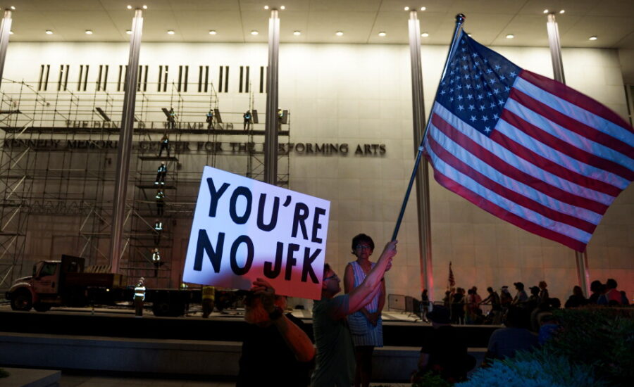 Workers begin removing Trump’s name from the Kennedy Center